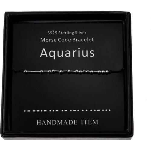 Aquarius Morse Code Bracelets Handmade Zodiac Beads on Silk Cord Secret Message Bracelet Birthday Gift