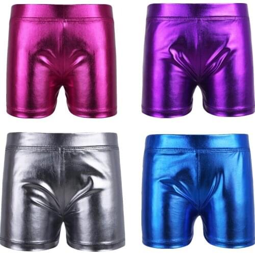 Kids Girl Shiny Patent Leather Sports Shorts Bottoms For Ballet Dance Yoga Gymnastic Dancewear Workout Childrens Swim Shorts