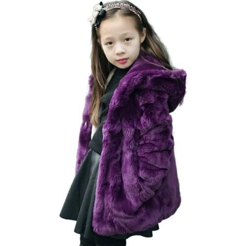 Natural Rex Rabbit Fur Coat Children Winter Warm Long Sleeve Leather Rex Rabbit Fur Girl Coat Thicken Solid Color New Coat