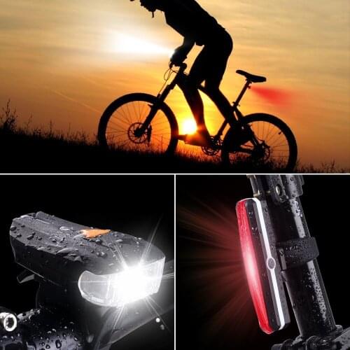 USB Rechargeable Bike Light MTB Bicycle Front Back Rear Taillight Cycling Safety Warning Light Waterproof Bicycle Lamp Flashligh