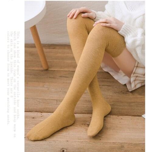 Over The Knee Socks Womens Tube Socks Spring Autumn Solid Color High Tube Warm Socks Cotton Japanese Style Calf Socks Long Sock