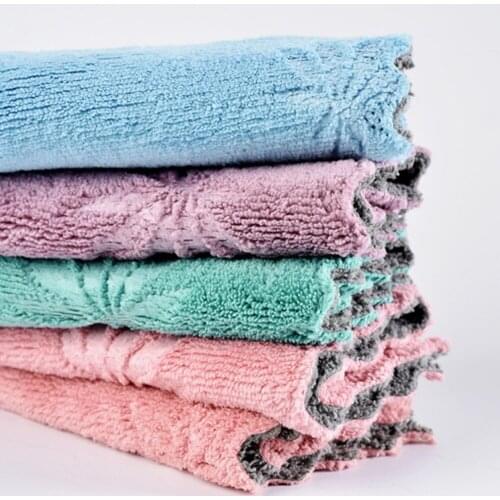 Maple Leaf Stamp Two-color Double-sided Absorbent Rag Dishwashing Cloth Cleaning Cloth Coral Fleece Cleaning Cloth Scouring Pad