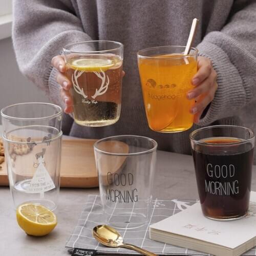Coffee Mugs Household Beer Glass Breakfast Originality Transparent Glass Children Latte Milk Glass Tea Cups Multiple Patterns
