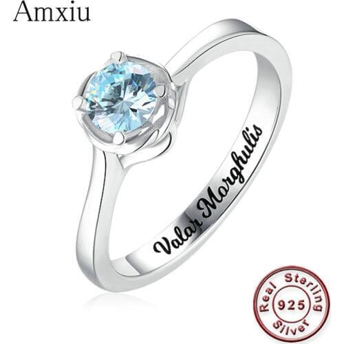 Amxiu Custom Engrave Words Names Rings 925 Sterling Silver Ring with Birthstone Zircon Rings Wedding Ring Personalized Name Ring
