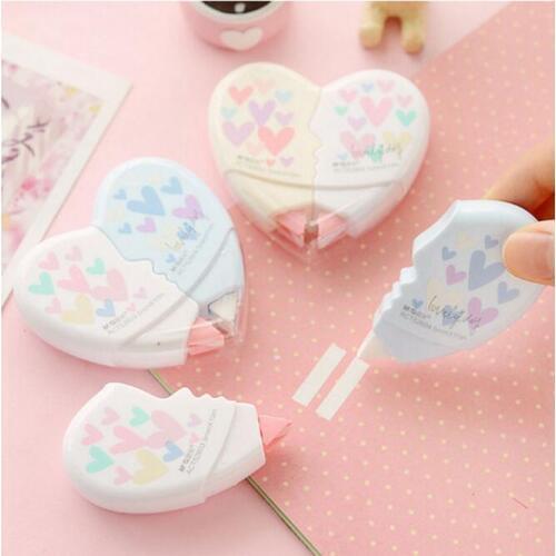 2pcs/pair Kawaii Creative Heart Shape Correction Tape School Students Kids Corrector Tool Pen Stationery And Office Accessories