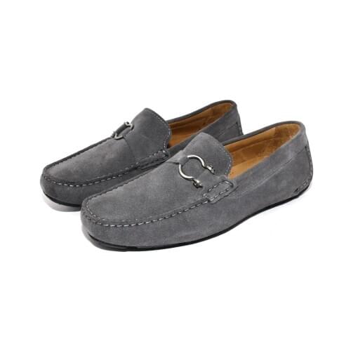 SHENBINS Handmade Grey Suede Loafers, Exclusive Mens Casual Fashion Footwear
