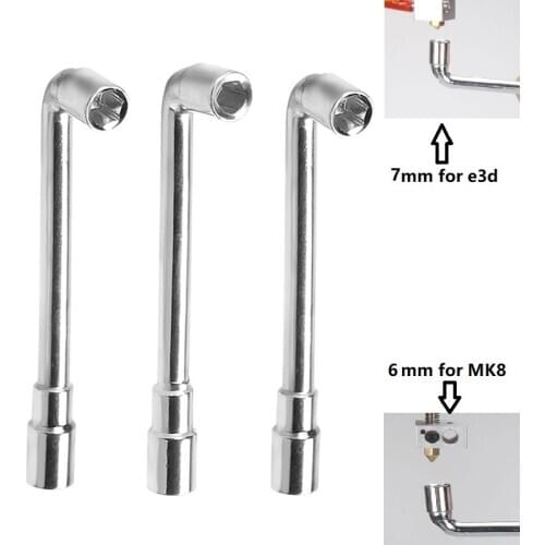 MEGA 3PCS Hexagonal L-shaped Screw Nut Wrench Sleeve Maintenance Tool Sleeve Wrench for Tighten Ender3 E3D MK8 Nozzle ID 6mm 7mm