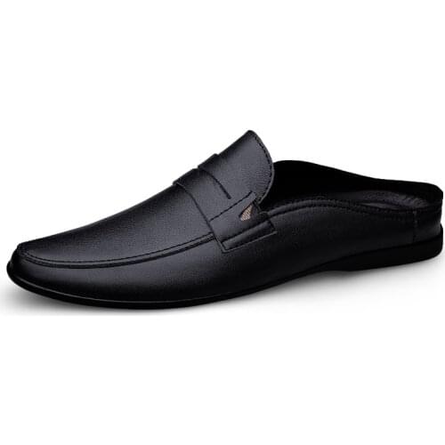 Italian Luxury Mens Slippers Genuine Leather Loafers Men Moccasins Casual Non-slip Man Shoes Summer Fashion Half Shoes For Men