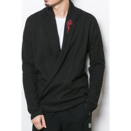 Large size Men Japan Streetwear Fashion Casual Cardigan Coat Male Chinese Style Embroidery Sweater Knitted Jacket Outerwear