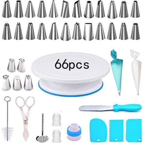 66pcs DIY Multi-function Cake Decorating Kit Cake Turntable Set Pastry Tube Fondant Tool Cake Kitchen Dessert Tools