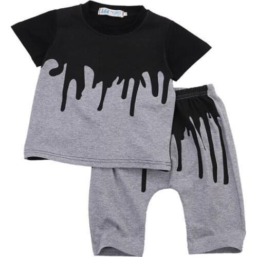 0-4Y Fashion Casual Newborn Infant Baby Boys Cotton Short Sleeve O-Neck Pullover Color Print Shirt Tops Pants 2PCS Outfit Summer