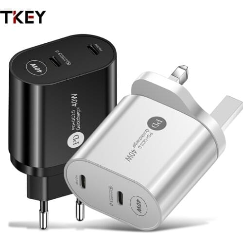 PD40W Mobile Phone Charger QC3.0 Fast Charging for EU/UK/US Plug Dual Port Type-C Flash Charge for Cellphones And Tablets