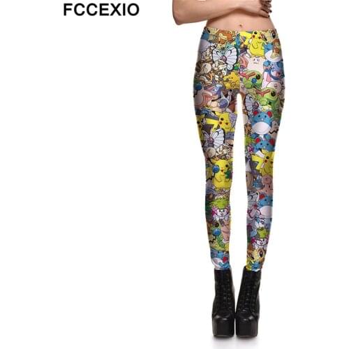 FCCEXIO Cartoon Character Print Sexy High Waist Elasticity Leggings Push Up Strength Pants New Fitness Women Seamless Trousers