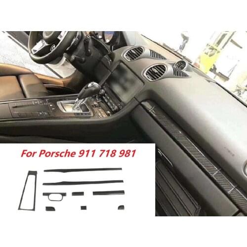 Fit For Porsche 911 718 981 Car Accessories 9pcs Carbon Fiber Interior Dashboard Console Cover Trim