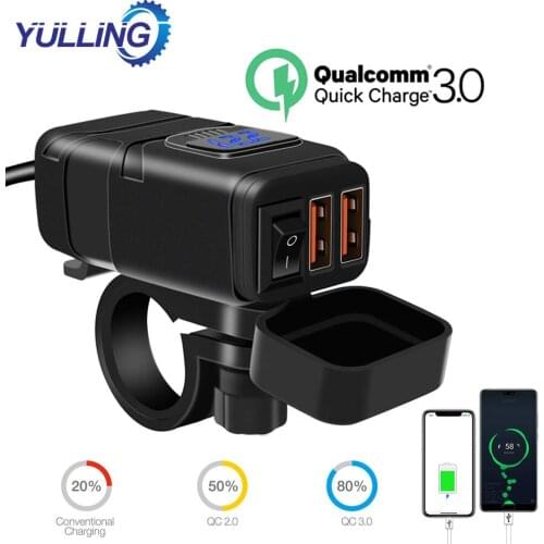 YULLING Practical Motorcycle Quick Charger 12V To USB Adapter With Voltmeter On Off Switch Wholesale Quick delivery