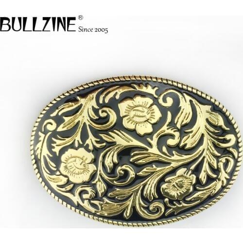 Bullzine Western flower cowboy jeans gift belt buckle with gold finish FP-02590-2 with continous stock