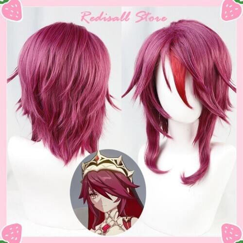 Rosaria Wig Genshin Impact Cosplay Red Pink Short Straight Heat Resistant Hair Women Halloween
