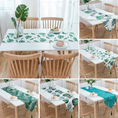 Plants Modern Table Runner Nordic Tassel Tablecloth Green Color Desktop Flags Living Room Dust Proof Tablecover Kitchen Decor