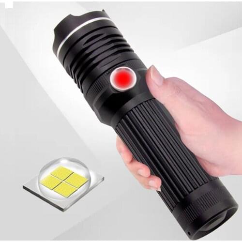 LED Flashlight 4 Colors Powerful Flashlight USB Rechargeable 18650 26650 Battery Zoom Flashlight Aluminum Waterproof Lantern