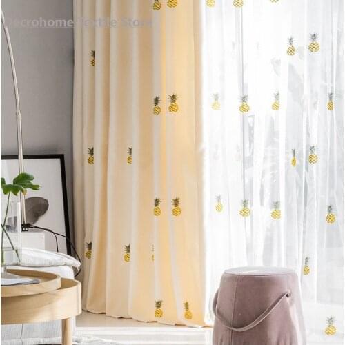 Fresh and Simple Small Pineapple Hipster Cartoon Embroidery Curtains for Living Room Bedroom Curtains Blackout Curtain