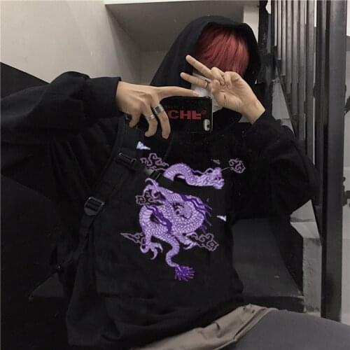 Hoodies women Gothic Dragon Print moletom Vintage aesthetic ropa mujer Sweatshirts 2020 kpop velvet now united Hoodie clothes