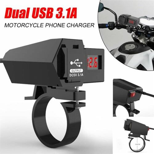 Universal Motorcycle Dual Usb Charger Rainproof Motorcycle Accessories Electric Bike Phone Charging Lighter With Voltmeter