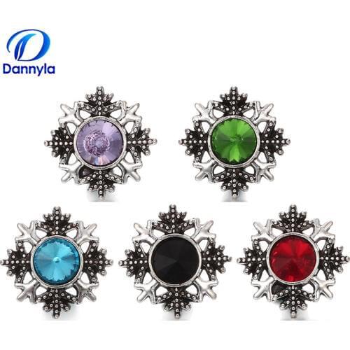 Vintage Snowflake Snap Charms Wholesale With Rhinestones Crystal Snap Button Charms Fit Snap Bracelet LSSN235