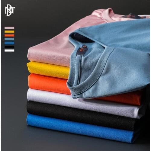 High Quality Mercerized Cotton Solid Color Round Neck Half-sleeved Simple Short-sleeved T-shirt Mens Loose Oversized T-shirt