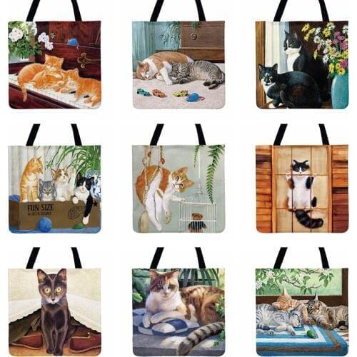 Ladies Shoulder Bag Classical Piano Cats Pastoral Painting Print Tote Bag For Women Casual Tote Outdoor Beach Bags Shopping Bag
