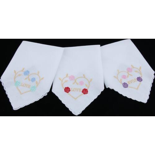 Ladies Ladies Cotton Heart Floral Embroidery Handkerchiefs Hanky Set From 3