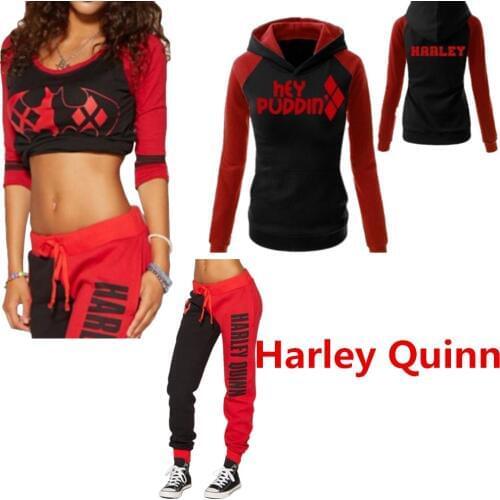 Suicide Squad Harleen Quinzel Ladies Cosplay Costumes Hoodies Sweatshirts T-shirt Top Joggers Trousers Sport Gym Pants Tracksuit