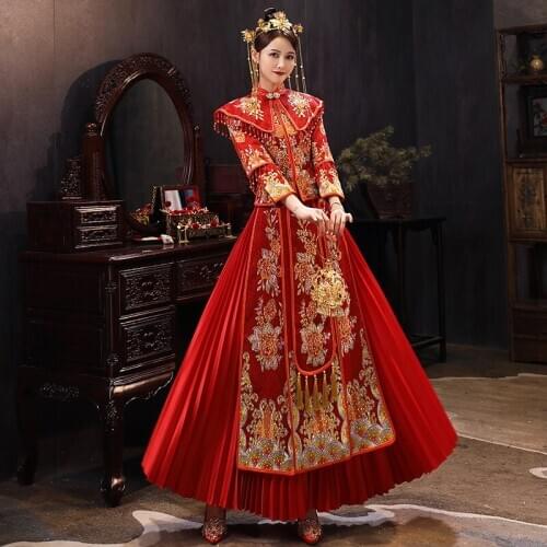 Plus Size Oriental Lady Handwork Beaded Qipao Traditional Chinese Wedding Dress Vestidos Vintage Asian Bride Marriage Cheongsam