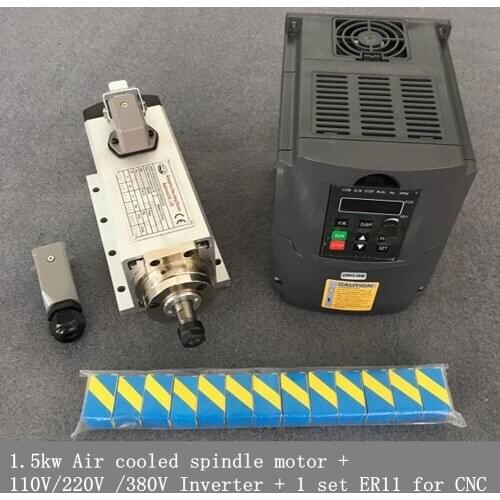 1.5kw Air cooled spindle motor + 110V/220V /380V Inverter + 1 set ER11 for CNC