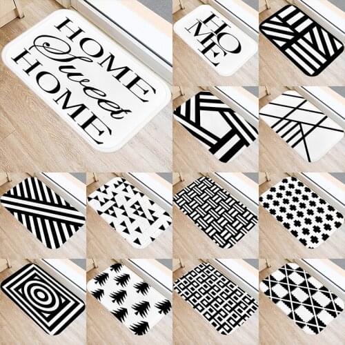 1Pcs Nordic Black Geometric Kitchen Entrance 40*60 Door Mat Coral Velvet Carpet Doormat Indoor Floor Mats Anti-Slip Rug 48231