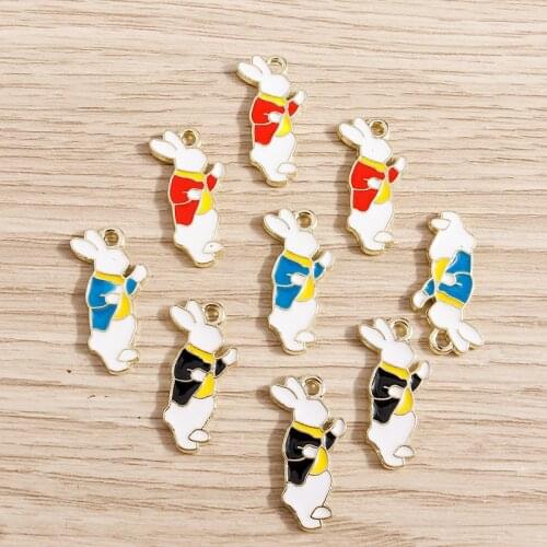 10pcs 10*21mm Small Cute Enamel Rabbit Charms for Jewelry Making Animal Pendants Necklaces Earrings Bracelets DIY Handmade Craft