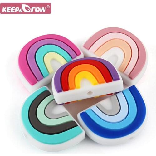 10pcs Rainbow Silicone Beads BPA Free Food Grade Infant Nursing Teether Toys Cute DIY Pacifier Chain Necklace Baby Teething Bead