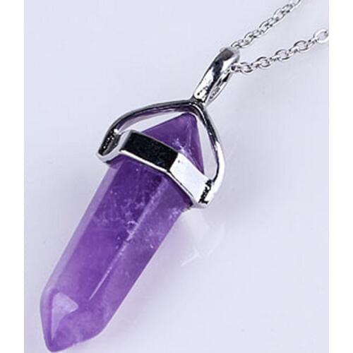 100-Unique Silver Plated Natural Purple Amethysts Quartz Crystal Hexagonal Chakra Healing Point Pendulum Stone Pendant