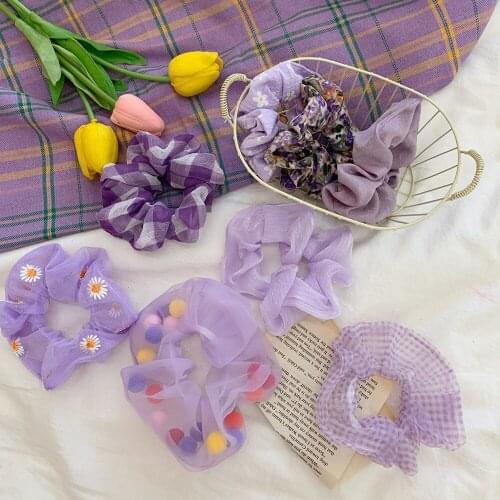 2Pcs/ Lot Lace Satin Hair Band Taro Purple Large Intestine Hair Tie Simple Western Korean Headdress