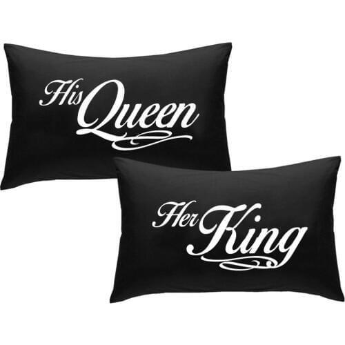 2pcs/lot Printed Pillow Cases Set Personalized His Queen, Her King Design Couple Pillowcases Unique Custom Wedding Gifts