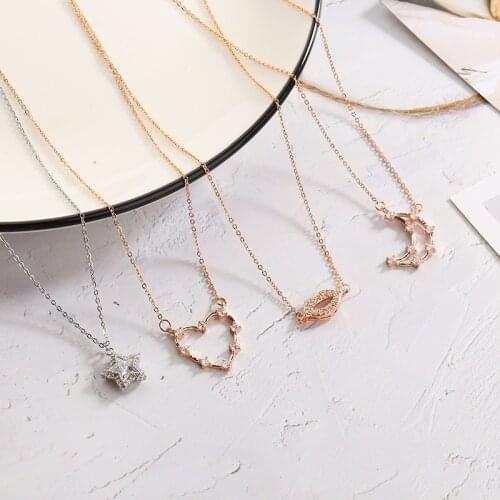 2021 New Trendy Brass Plated Lips Moon Star Heart Necklace For Women Vintage Pendants Zircon Necklace Female Jewelry