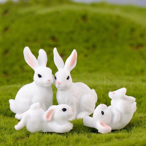 4Pcs/Set Cute White Rabbits Resin Figurine Garden Home Decor Micro Landscape Craft Miniature Plant Pot Fairy DIY Ornament