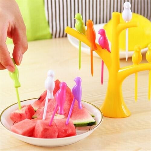 6 PCS/LOT Birdie Fruit Fork Birds On The Tree Dessert Funny Forks For Cake Dinnerware Party Cocktail Event Party Supplies