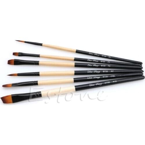 6Pcs High Quality Artist Nylon Hair Wooden Handle Watercolor Acrylic Oil Paint Brush Set For Drawing Painting Art Supplies