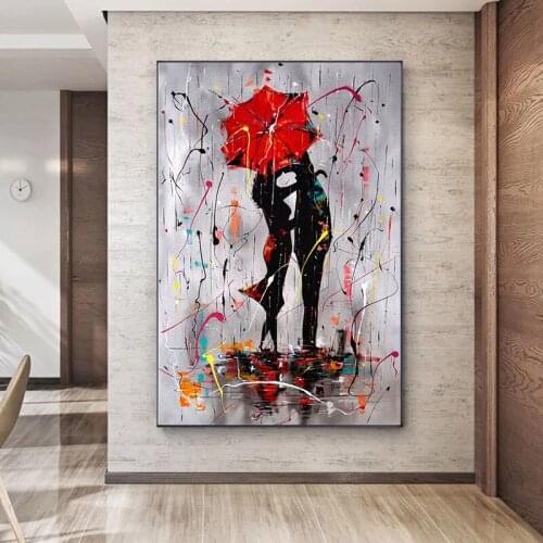 Abstract Red Lovers Umbrella Canvas Painting Street Art Posters and Prints Wall Art Pictures for Living Room Home Decor Unframed