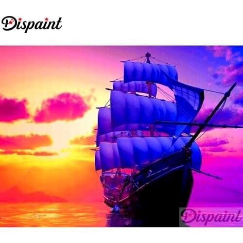 Dispaint Full Square/Round Drill 5D DIY Diamond Painting "Sailing boat" Embroidery Cross Stitch 3D Home Decor A11073