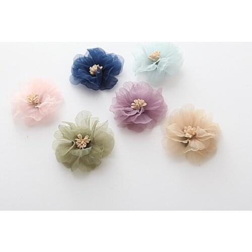 Satin flower heads rosette bow with stamen handmade headwear diy hair-bow & sewing materials