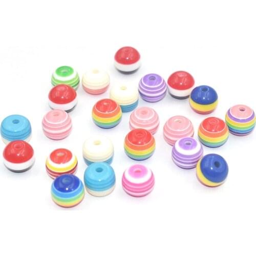 Diy jewelry accessories mixed color striped beads beading material 8-10MM pattern resin loose beads accessories