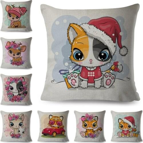 Nordic Style Animal Cushion Cover Decor Cute Cartoon Cat Deer Tiger Pillow Case for Sofa Home Polyester Pillowcase 45x45cm