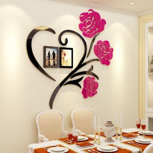 Heart flowers acrylic photo wall sticker creative personality 3D stickers bedroom bedside background wall surface decoration