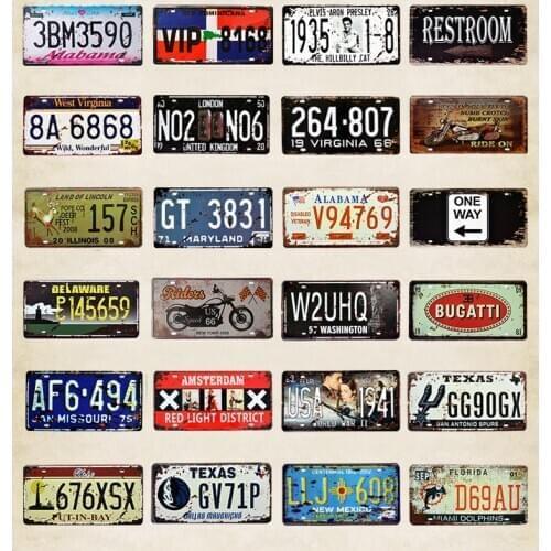 Home Wall Decor Metal Poster USA Texas London Vintage Tin Signs Florida New Mexico City Car Number License Plate
